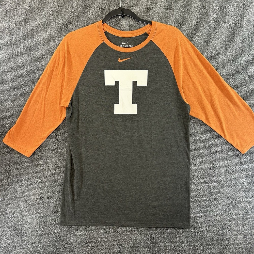 Nike Texas Longhorns 3/4 Sleeve Shirt M Gray/Orange Athletic Cut Center Swoosh